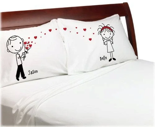 Cute Heart Bouquet Gift for Boyfriend  Girlfriend Pillowcases  Couple Anniversary Pillow Cover Personalized Stick People Lovers Valentine