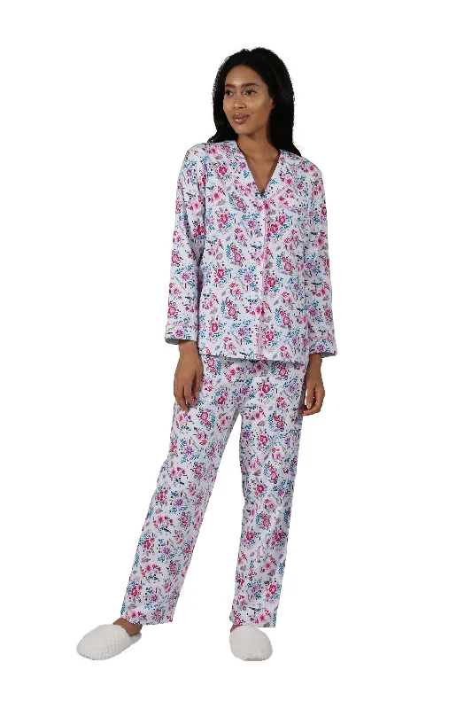 Pink Vintage Floral Flannel Pajama Set