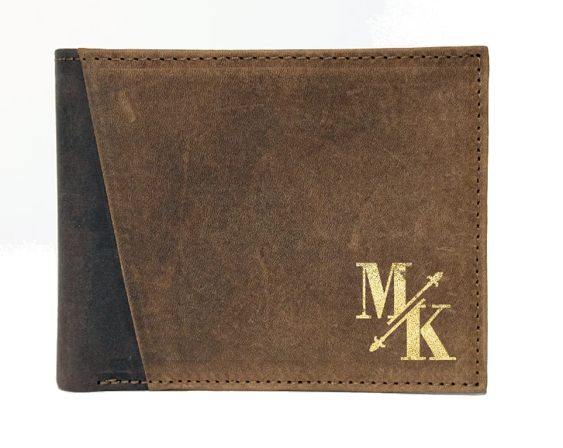 Gold Foil Pressed onto Personalized Genuine Leather Bifold Wallet Custom for Men Women RFID Monogram Initial Gift for Dad Husband Boyfriend