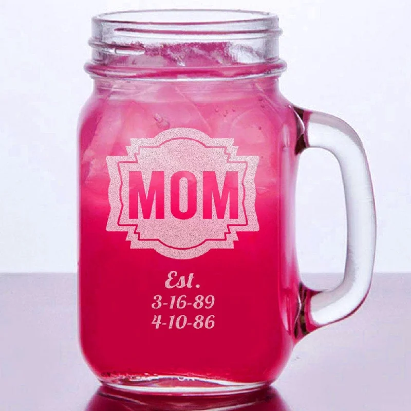 16 Oz Birthday Gift for Mom Engraved Mason Jar Mug Personalized Cool Mom Mug Etched for Mom, Grandma, Godmother, her, from son daughter