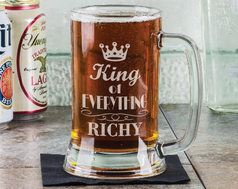 Personalized King of Everything Beer Stein 16 OZ Funny Engraved Mug Gift for Husband Boyfriend Dad Son Him from Girlfriend Wife Daughter Her