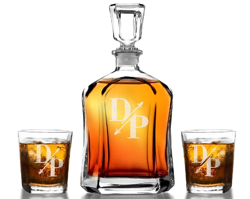 Whiskey Bourbon Glasses Personalized Monogrammed Set Rock Glass Decanter Gifts for Him Best Man Groomsmen Proposal Gift Father in Law Idea