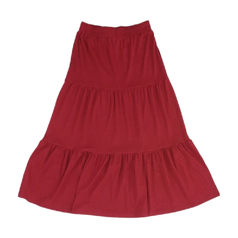 Burgundy Solid Midi Skirt