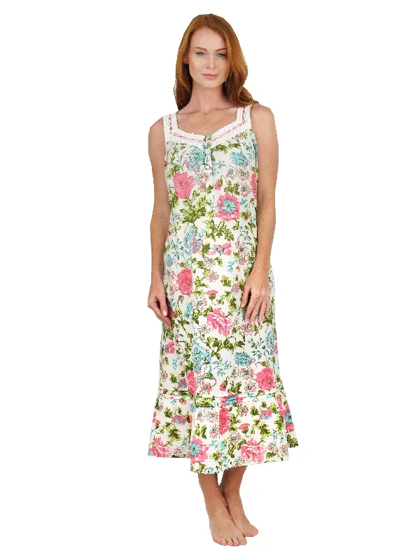 Lace trimmed 100% Cotton English Garden Print Gown