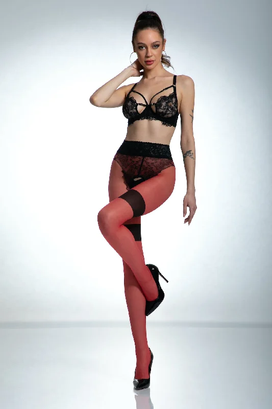 Amour Diva Crotchless Tights - Red / Black