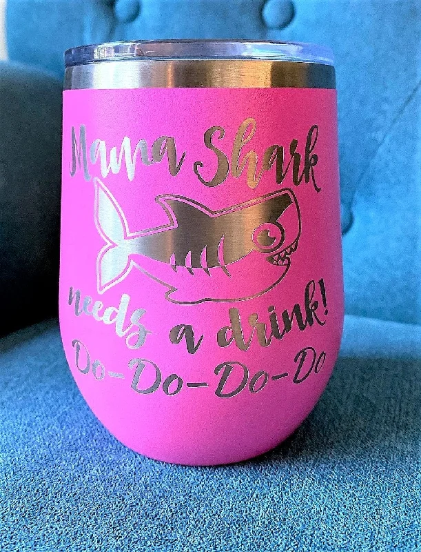 Mama Shark Needs a Drink Do Do Novelty Wine Stemless Tumbler First Mothers Day Gift from Daughter Son Funny Sayings New Mom Wife Birthday