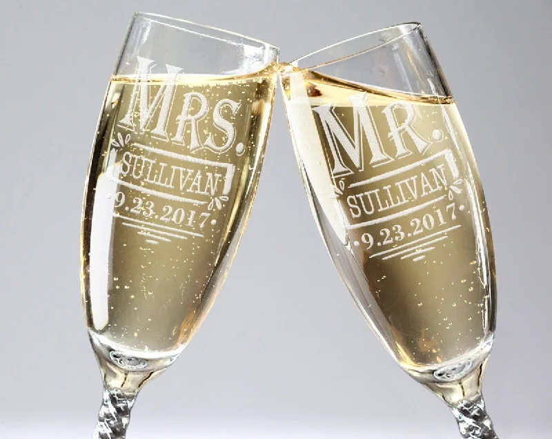 Modern Champagne Mr Mrs Gift Set of 2 Custom Bride Gift Wedding Favor for Groom Couples Husband Wife Anniversary Present Mom Dad Birthday