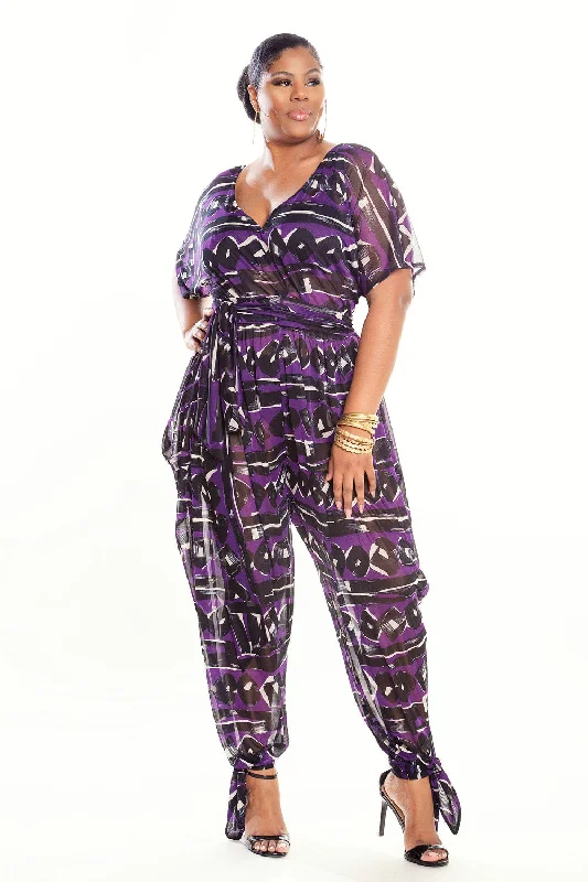 Plum Tribal Sheer Poolside Jumpsuit