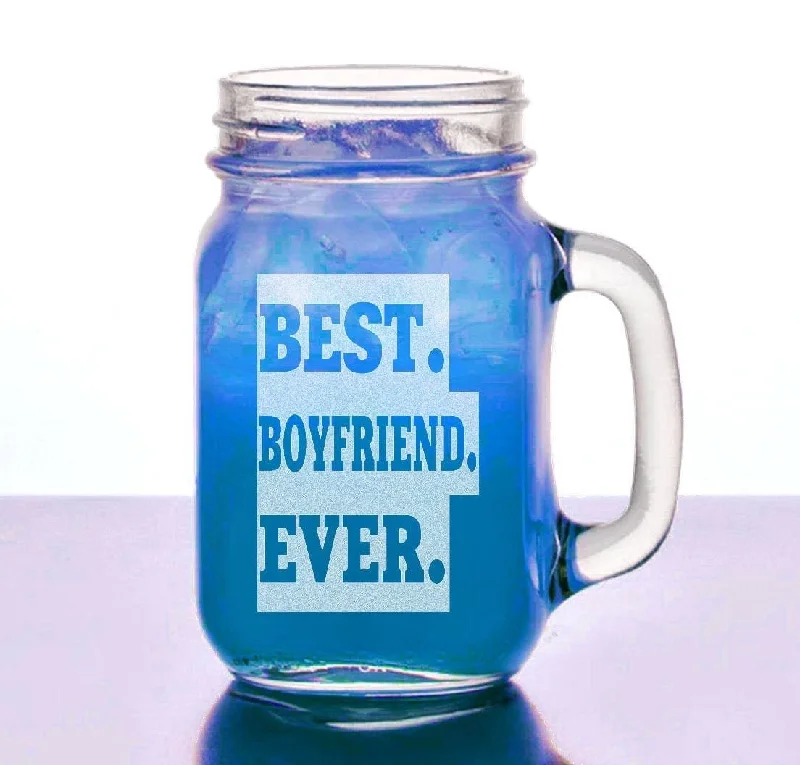 Best Boyfriend Ever Valentine s Gift Idea Mason Jar Mug Engraved  Personalized Beer Glass from Girlfriend for bf Trendy and Cool