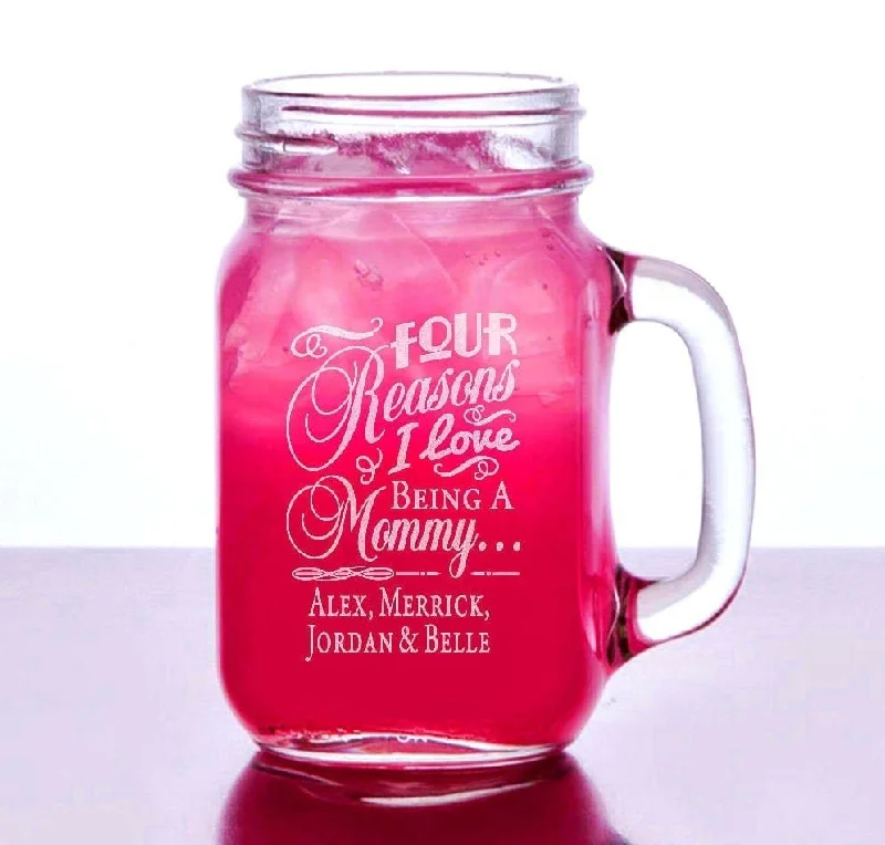 Reasons I love being Mommy Christmas Gift  Birthday Gift Idea from Son Daughter Kids 16 Oz Mason Jar Mug Custom Egnraved Love Personalized