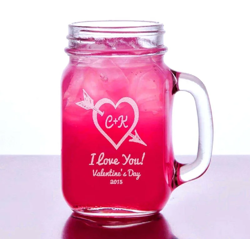 Valentines Day 2020 Heart Arrow Personalized Mason Jar 16oz Glass Romantic Couple Gift Boyfriend Girlfriend Heart Mug Boyfriend Girlfriend