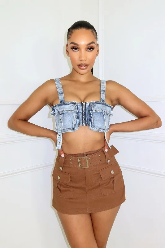 Lillian Washed Denim Pocket Crop Top