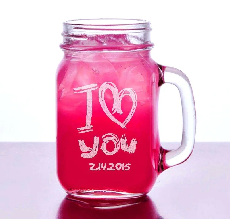 I Love You Valentines Day Gift Idea Engraved Mason Mug 16oz  2020 Personalized Drinking Glass Couple Boyfriend Girlfriend Glass Jar