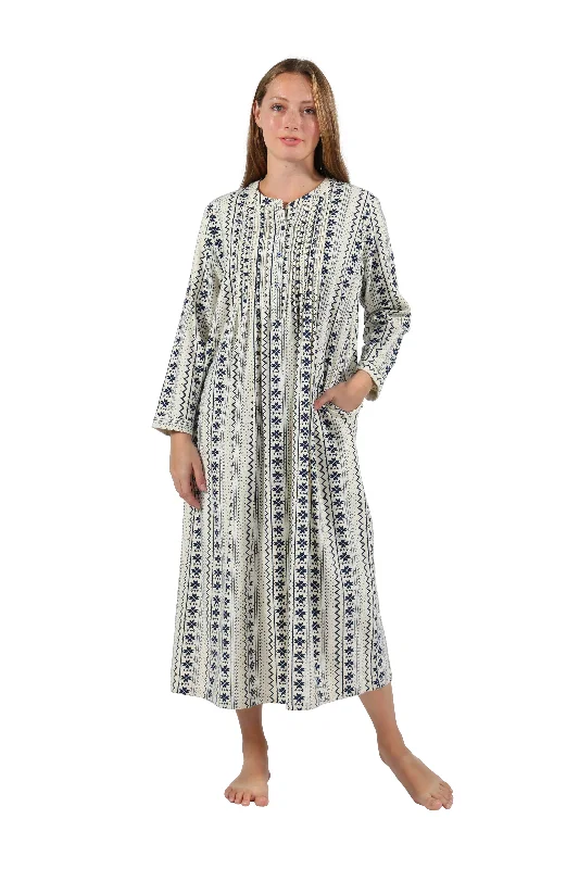 Printed Flannel Nightgown With Release Pleats