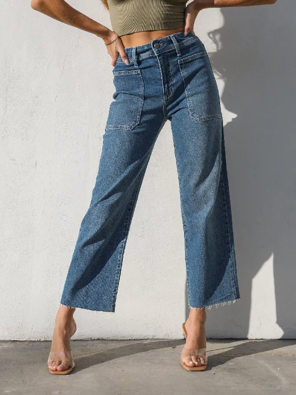 Reno Utility Wide Leg Jeans in Dark