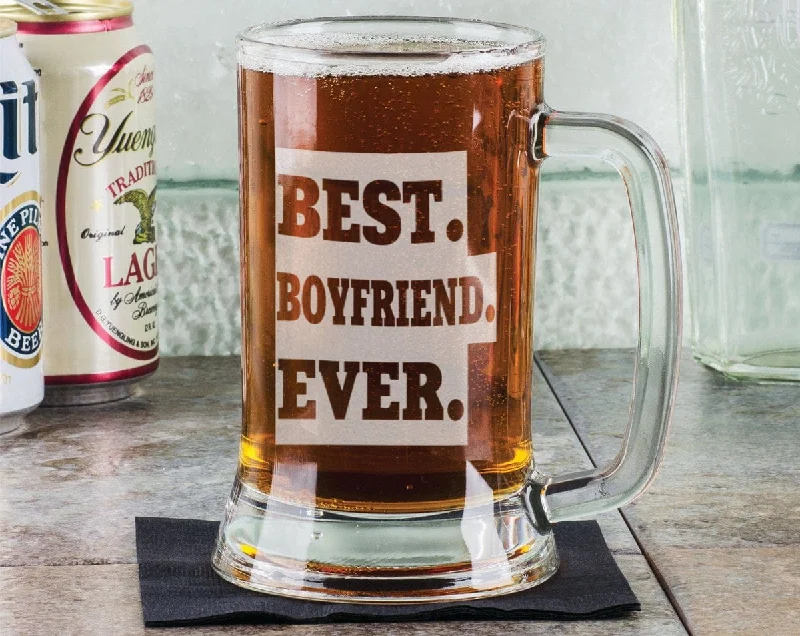 Best Boyfriend 16 Oz Beer Mug Engraved Gift Personalized Drinking Glass Gift Idea for College Graduation, Party, Birthday, Son, Best friend