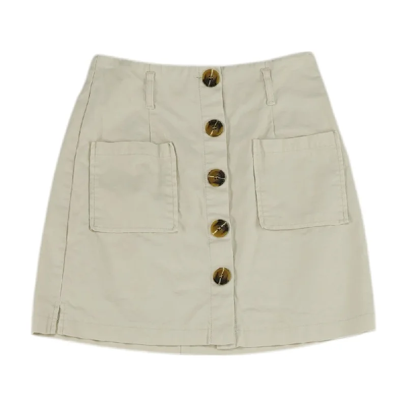 Beige Solid Mini Skirt