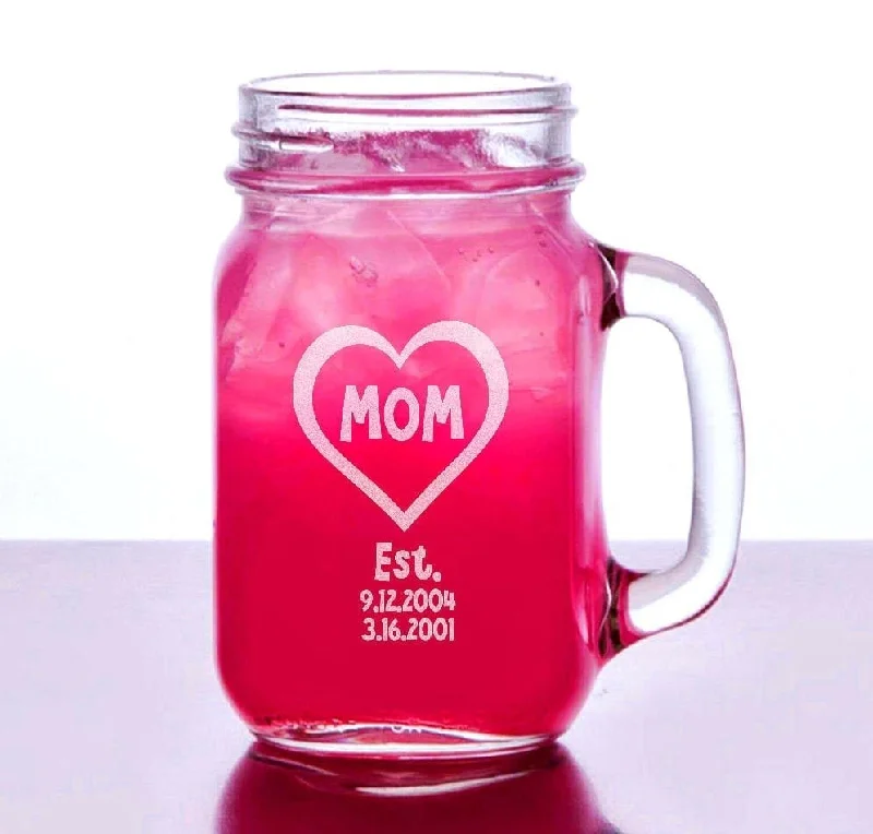 Mom Birthday Gift Idea Heart Personalized Mason Jar Mug Mommy Christmas Gift Birthday Mom Mug Present for Mother Aunt Grandmother Mommy