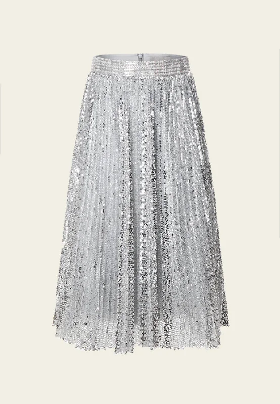 Silver Sequin Midi Skirt