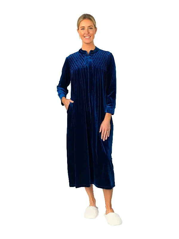 Smocked Velour Zip Front Robe