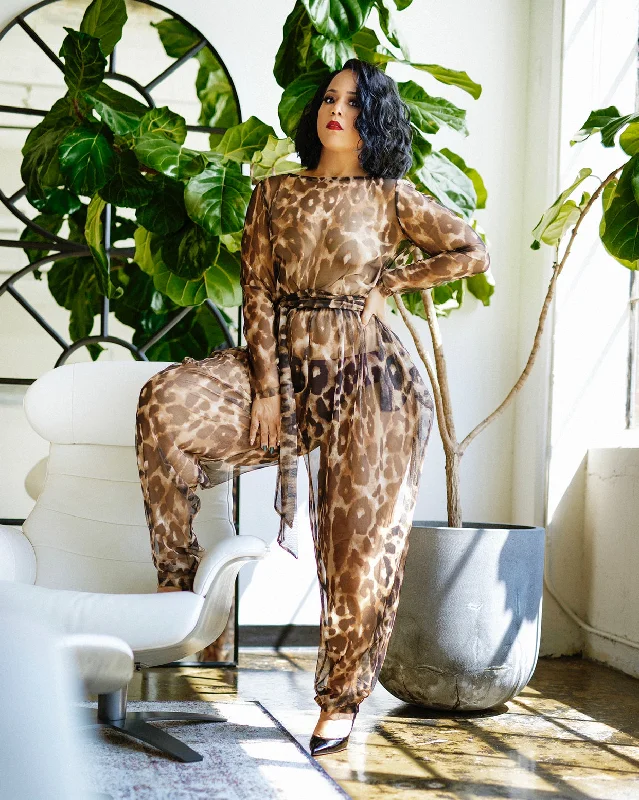 Long Sleeved Sheer Leopard Jumpsuit- Jibri