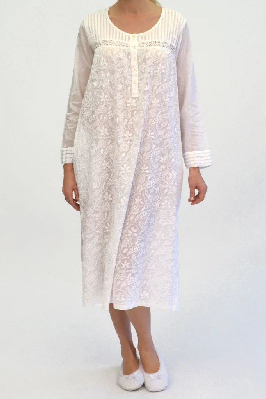 La Cera Long Sleeve White Embroidered Gown