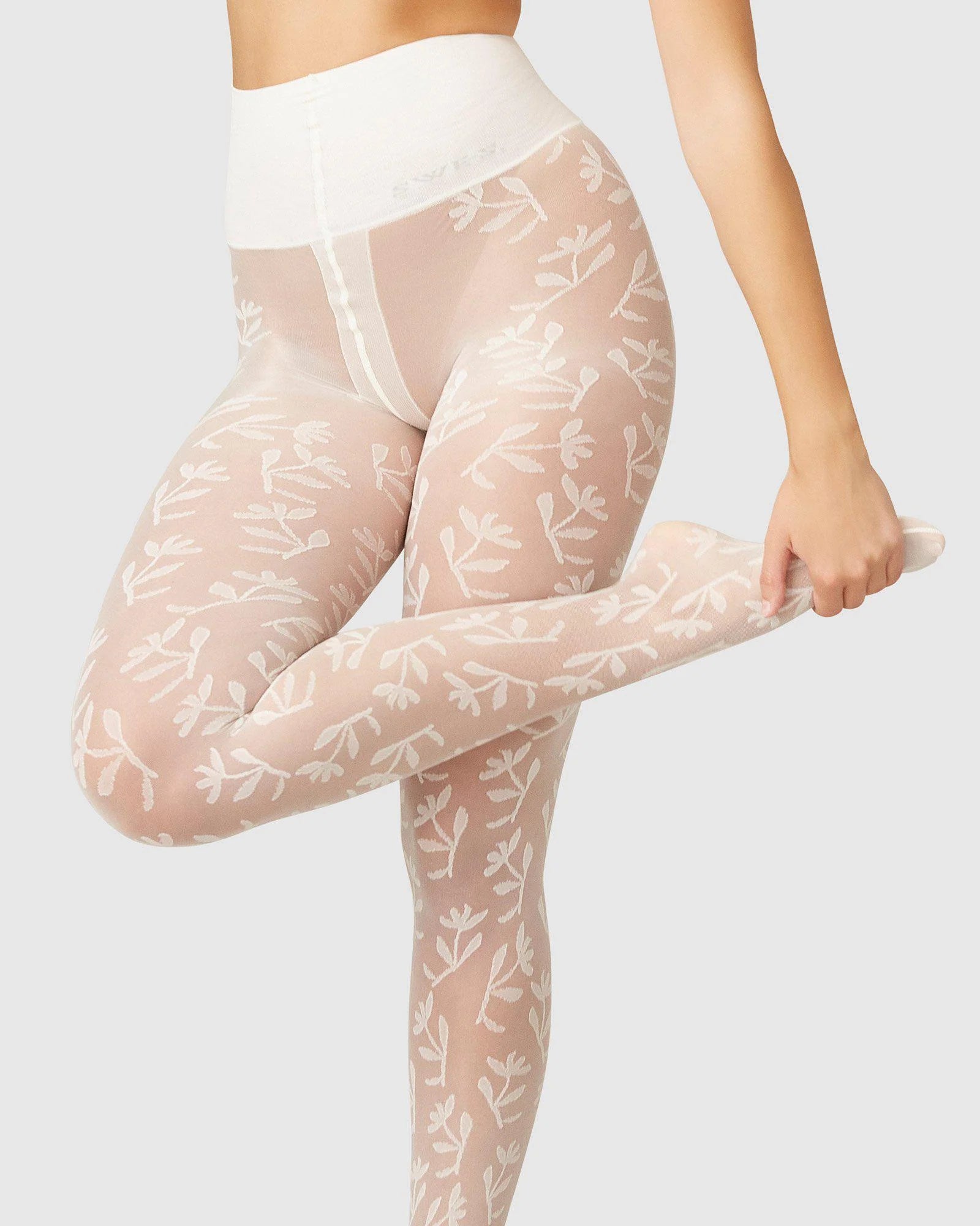 Swedish Stockings - Flora Flower Tights in Ivory