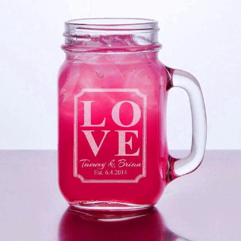 Barn Wedding Favor SINGLE Love Personalized Mason Jar Mugs Rustic Weddding Favor Decor Handle Mug Drinking Glasses for Newly Married Gift