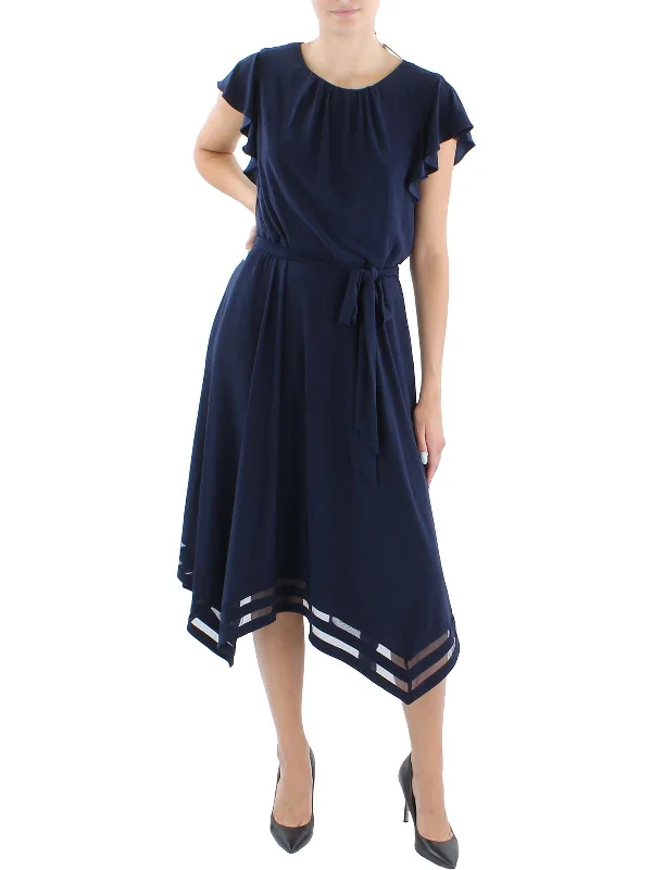 Womens Illusion Hem Calf Midi Dress