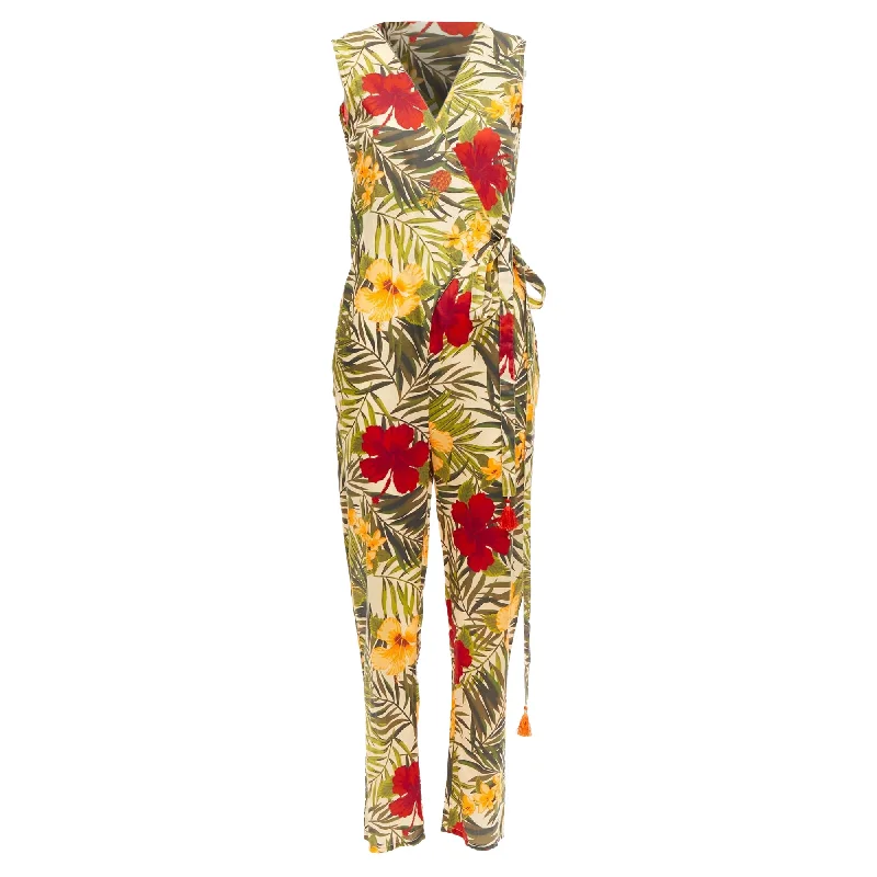 Miguelina tropical floral print wrap jumpsuit