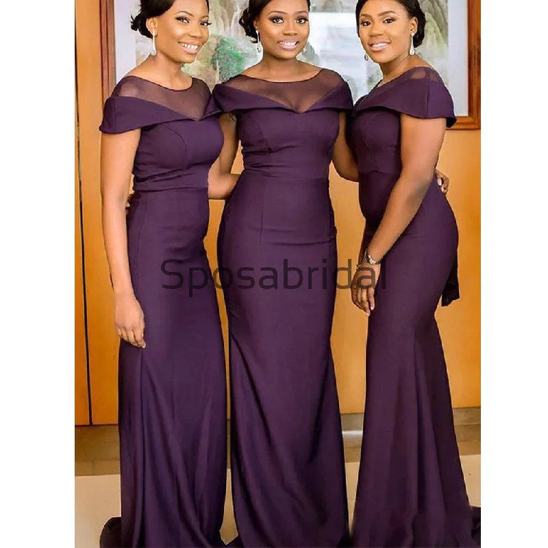 Mermaid Cap Sleeves Purple Elegant Formal Long Bridesmaid Dresses WG882