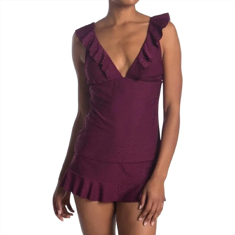 Juliana Ruffle Tankini Top In Eggplant