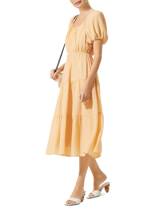 Womens Tiered Short Sleeves Midi Dress