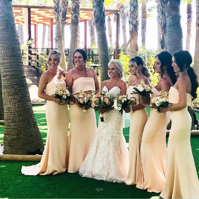 Pastel Yellow Mermaid Unique Elegant Long Bridesmaid Dresses WG887