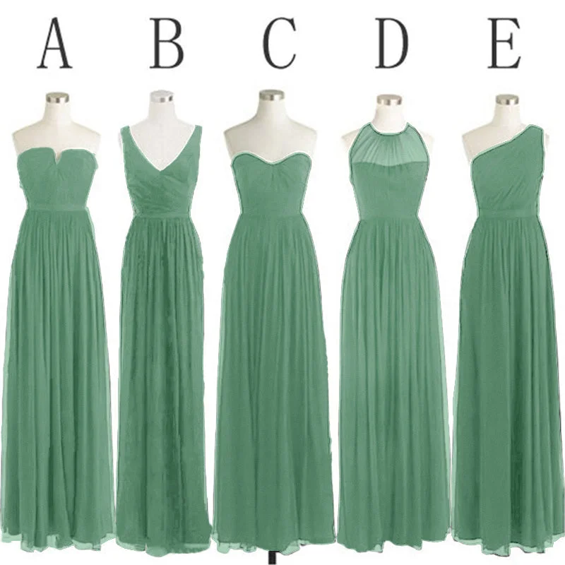 Sage Simple Mismatched Styles Chiffon Floor-Length Formal Long Bridesmaid Dresses, WG1870