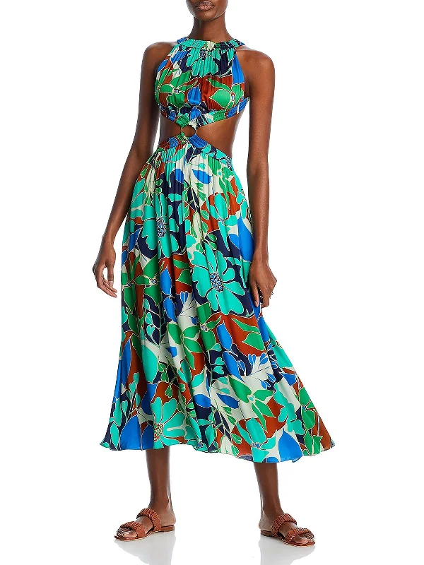 Theia Womens Printed Cut-Out Maxi Dress