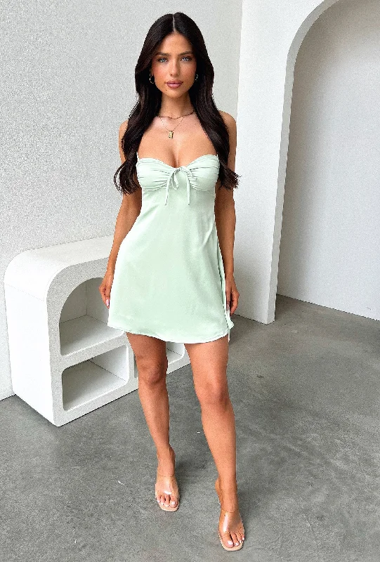 Nardine Satin Mini Dress - Sage