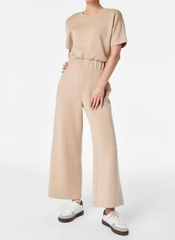 Aire Crop Wide Leg Jumpsuit In Tahini