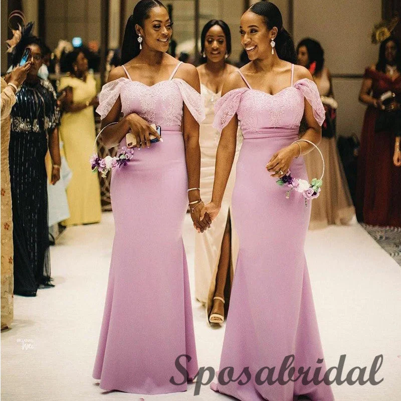 Pink Spaghetti Straps Off the Shoulder Mermaid Bridesmaid Dresses WG919