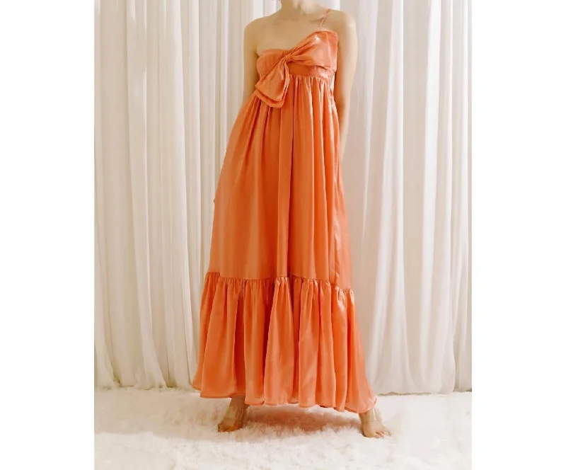 Coral Satin Sheen Maxi In Orange