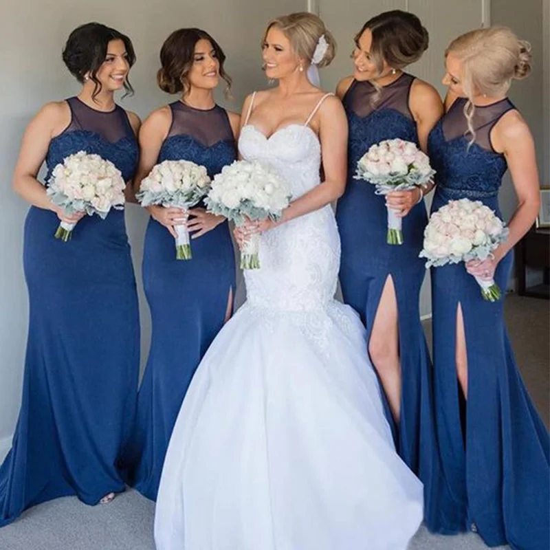 Navy Blue Mermaid Country Vintage Long Fashion Bridesmaids Dresses WG857