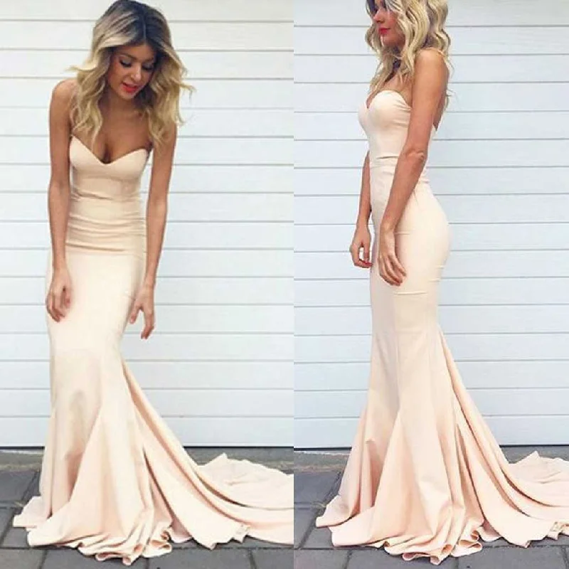 Sweetheart Blush Pink Mermaid Sexy Cheap Long Bridesmaid Dress, WG99