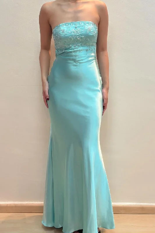 Elegant Strapless Scoop Neck Appliques Sleeveless Long Prom Dress