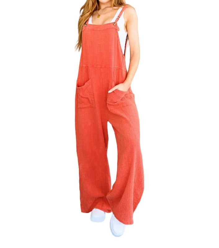 Yankee Doodle Crinkle Woven Jumpsuit In Orange