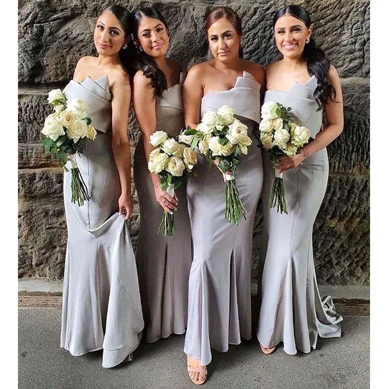 Cheap Mermaid Grey Elegant Bridesmaid Dresses WG933