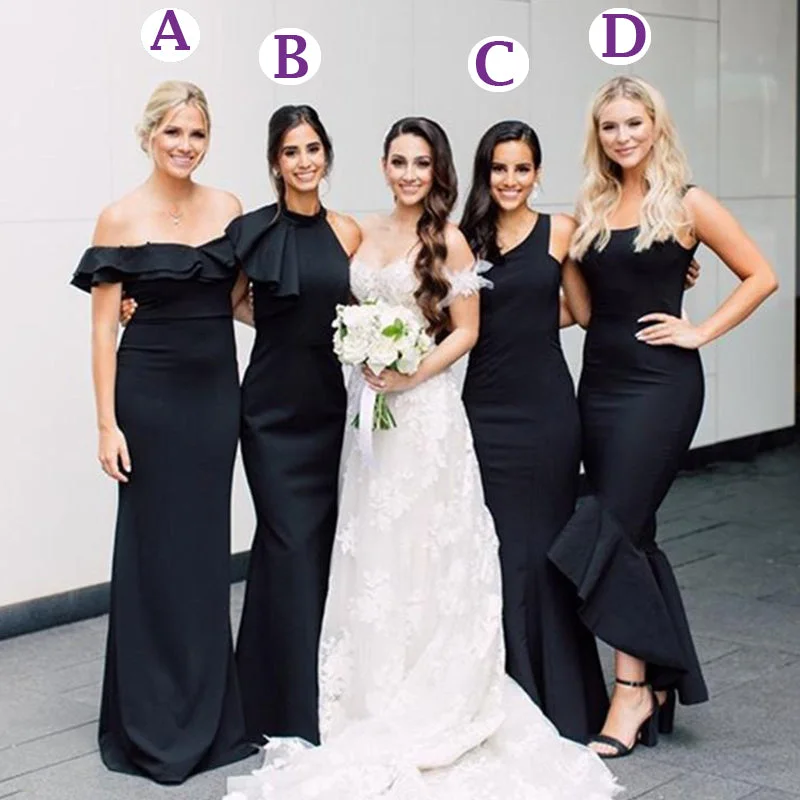 Black Mismatched Mermaid Long Custom Elegant Long Bridesmaid Dress, BD3243