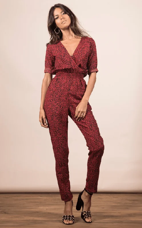 Zion Jumpsuit In Small Red Leopard