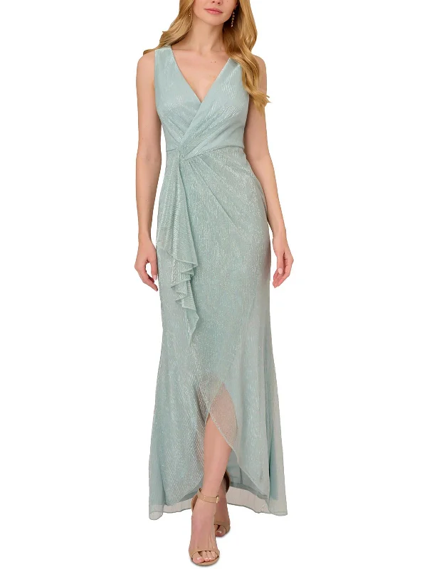 Womens Metallic Long Wrap Dress