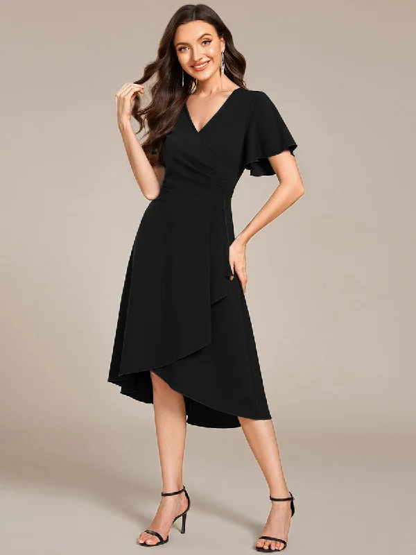 High-Stretch V-neck Midi Wedding Guest Dress