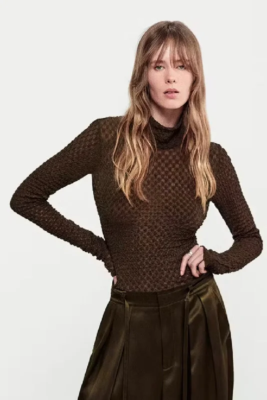 Frame - Mesh Lace Turtleneck (Rich Military)